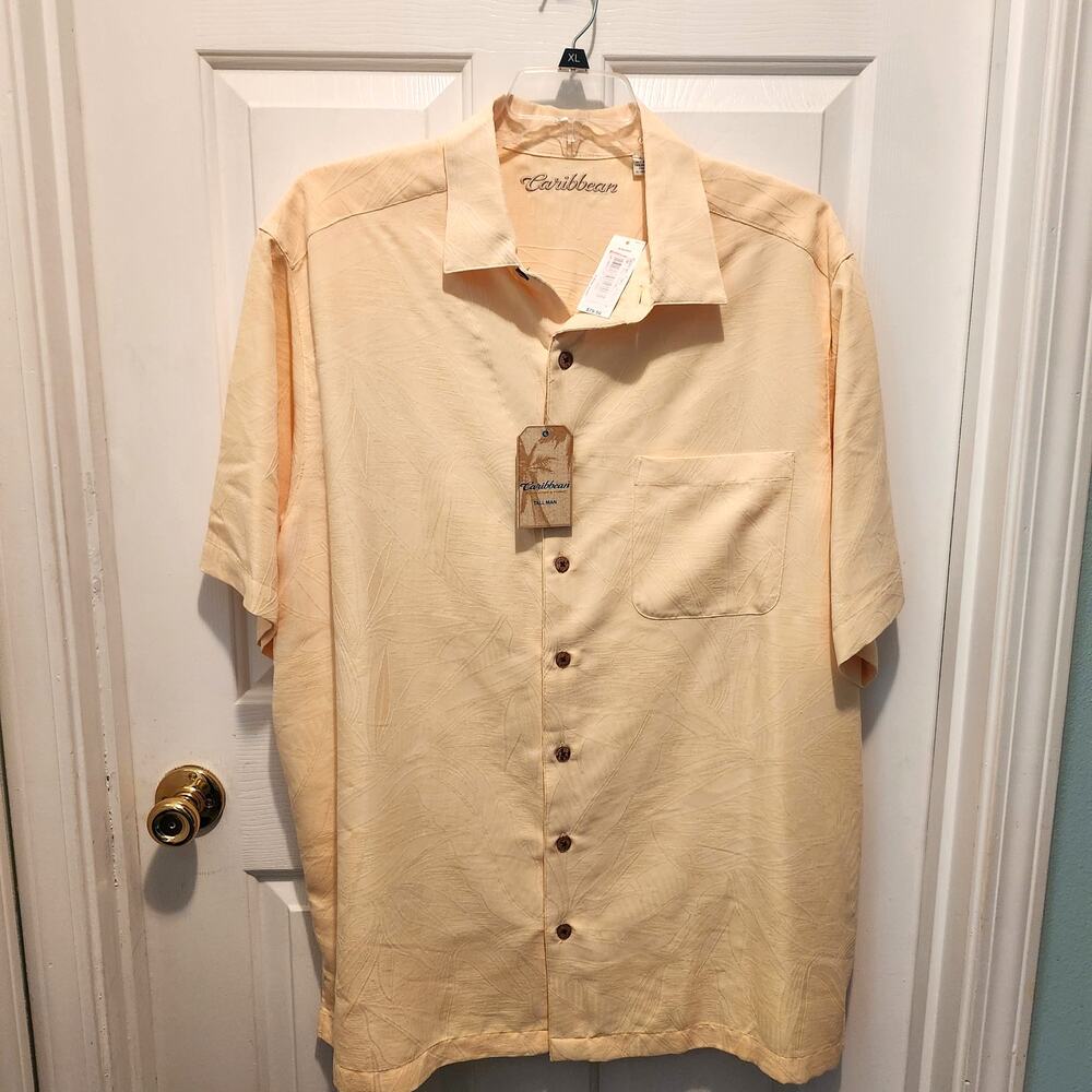 NWT Caribbean Tall Man Leaf Textured Camp Shirt 2XL Tropical Hawaiian Vacation - Picture 7 of 7